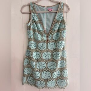 Lilly Pulitzer Blue Sheath Mini Dress Plunge Neckline